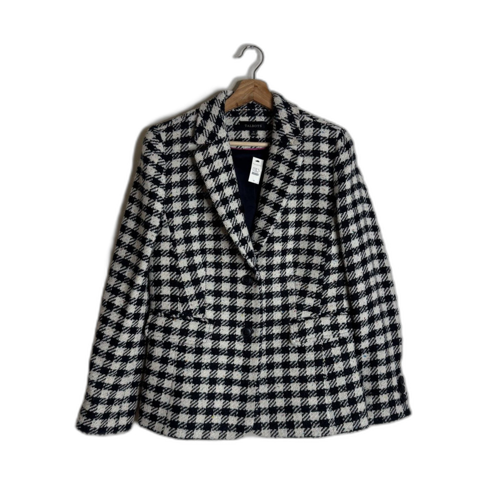 Talbots Blazer Womens 10 Black White Houndstooth Wool Blend Tweed Jacket office - Picture 8 of 12